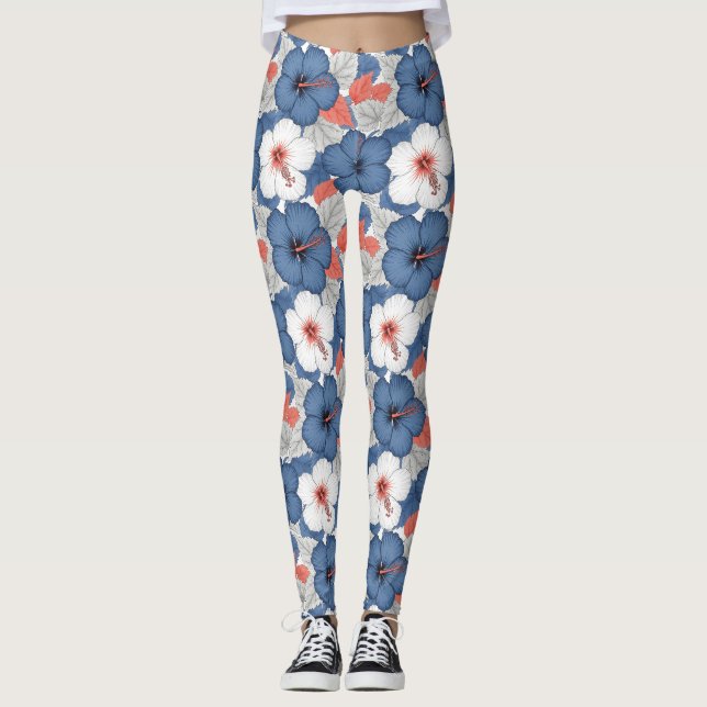 Kustnära Tropiskt Hibiskusmönster (1) Leggings (Framsida)