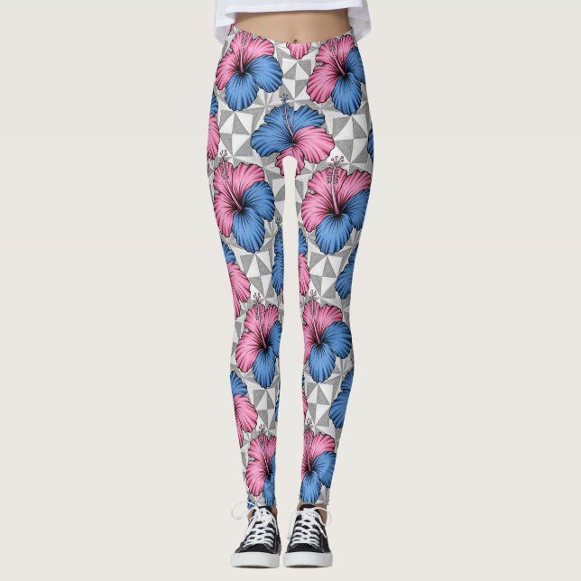 Kustnära Tropiskt Hibiskusmönster (6) Leggings (Framsida)