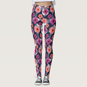 Kustnära Tropiskt Hibiskusmönster (8) Leggings