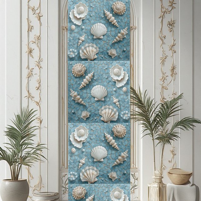 Kustnära undervattenssnäckor blå ocean akvamarin  kakelplatta (Coastal Underwater Seashell Blue Ocean Aquamarine Ceramic Tile)