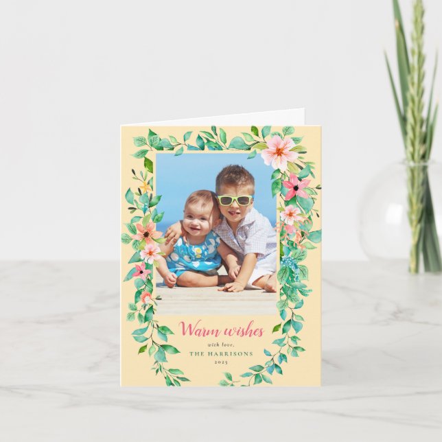 Kustnära varma önskningar Tropiska blommor Julkort Helgkort (Framsida)