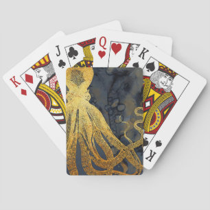 Kustnära Vintage Oktopus Guld Svartvit blått vatte Casinokort