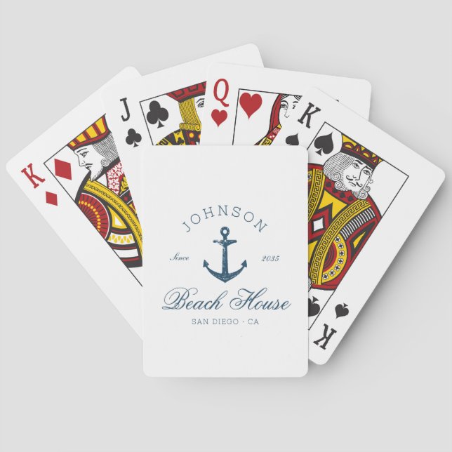 Kustnära Vintage Strandhus Ankar Marinblå  Casinokort (Baksidan)