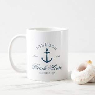 Kustnära Vintage Strandhus Ankar Navyblå Kaffemugg