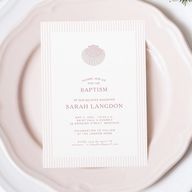 Kustnära vit rosa dop inbjudan (Skapare uppladdad)