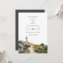 Kustnära Wildblomfyr Väg Beach Wedding Inbjudningar
