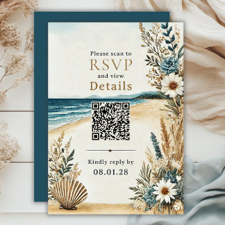 Kustnoduppgifter för Beach Wedding QR-Chic och OSA Kort