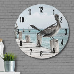 KustOceanen Pelican Stor Klocka<br><div class="desc">Denna vackra bild har en brun pelikan och dess naturliga omgivning,  inklusive ett blått hav och ett hårt väg. Underbar för ett strandhem,  eller var som helst du vill ta in lite kustvibe eller vibb. Vackra bruna persikor Ocean Coastal Beach Large Clock</div>