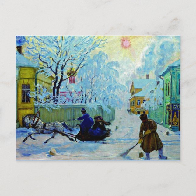 Kustodiev - Frosty Morgon Vykort (Framsida)