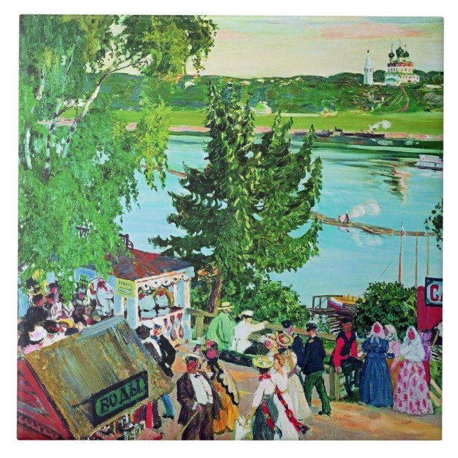Kustodiev - Promenad längs Volga, Kakelplatta (Framsidan)