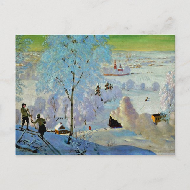 Kustodiev - Skiers Vykort (Framsida)