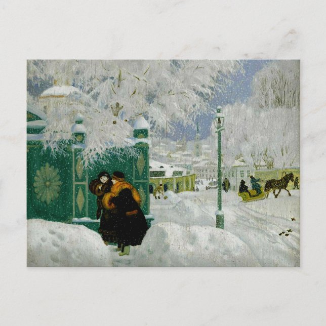 Kustodiev - vinterscen vykort (Framsida)