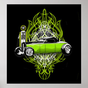 Kustom göra randig och 32 på svart poster