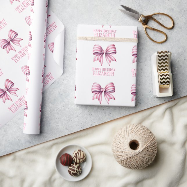 Kustomiserad rosa och vit akvarellbåge med kusttem presentpapper (Hantverk)