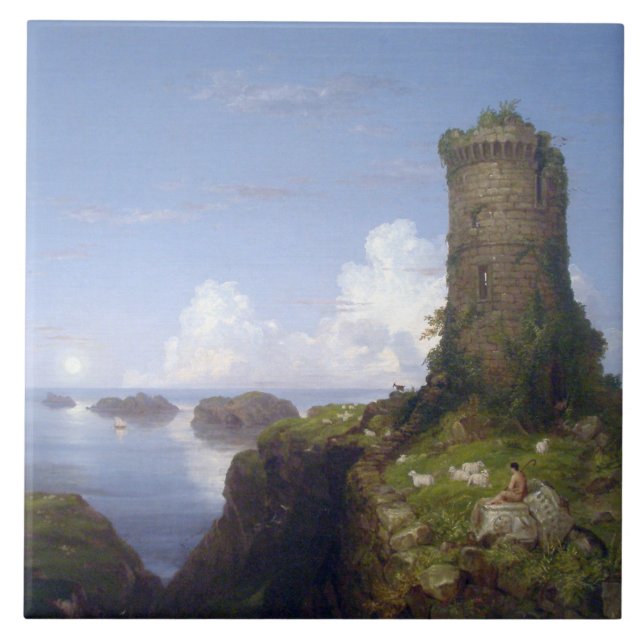 Kustområdet i Italien med ruinerad Torn Kakelplatta (Framsidan)