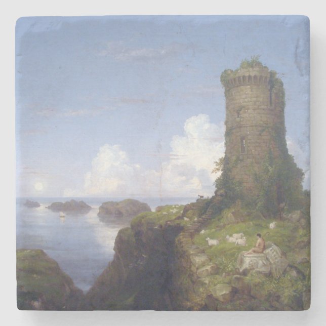 Kustområdet i Italien med ruinerad Torn Stenunderlägg (Framsidan)