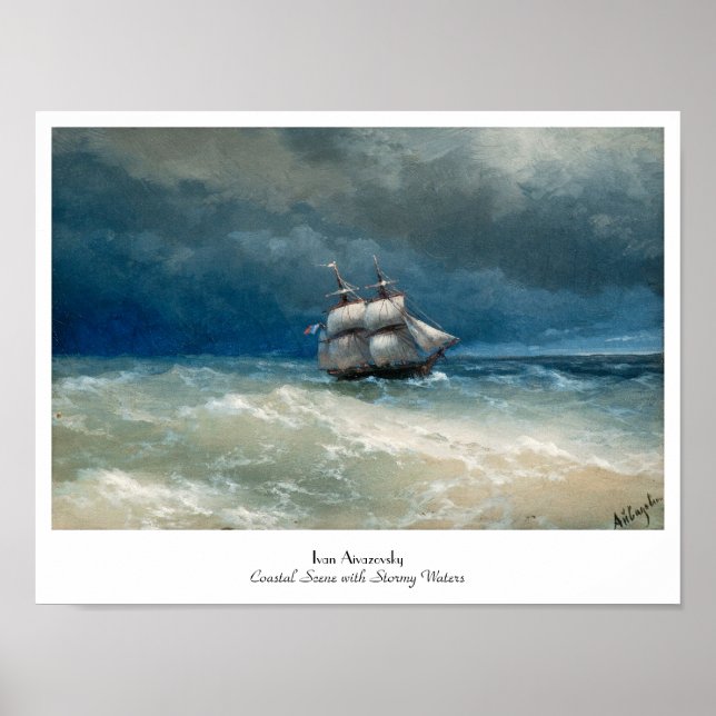 Kustplats med Stormy Vatten Ivan Aivazovsky Poster (Framsidan)