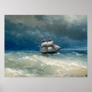 Kustplats med Stormy Vatten Ivan Aivazovsky Poster