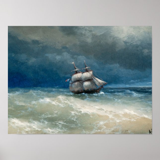 Kustplats med Stormy Vatten Ivan Aivazovsky Poster (Framsidan)