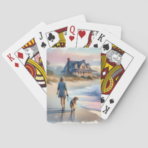 Kustpromenad till fyr vid solnedgång casinokort