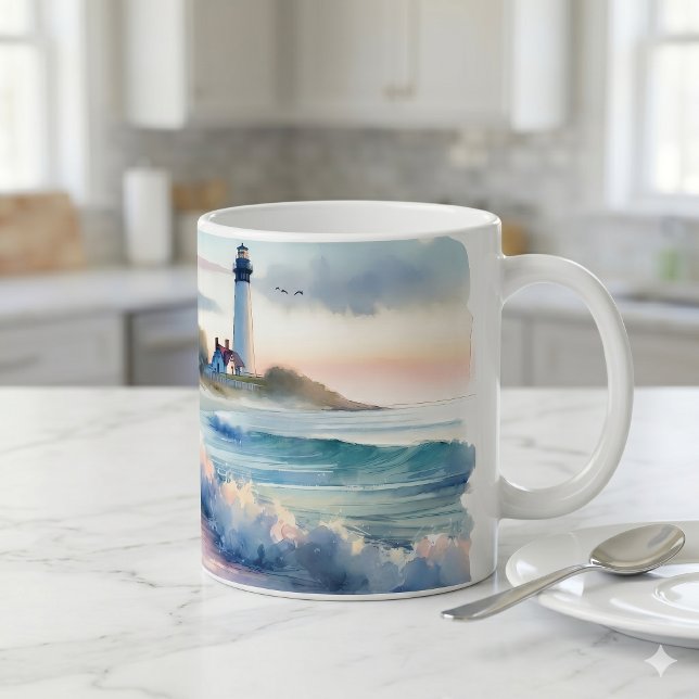Kustpromenad till fyr vid solnedgång kaffemugg (Coastal Walk to Lighthouse at Sunset Coffee Mug)