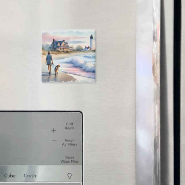 Kustpromenad till fyr vid solnedgång magnet (In Situ (Fridge))