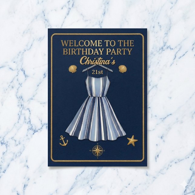 Kustremsans firande födelsedagskalas affisch (Your perfect nautical birthday welcome.)