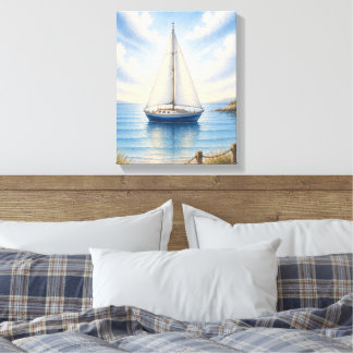Kustsegelbåt Sträckt Canvas Vägghängande