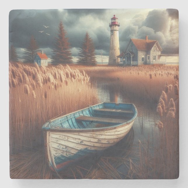 Kustservicen: fyr och råbåt stenunderlägg (Framsidan)