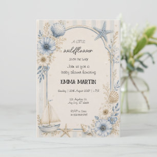 Kustsjöbåt Baby Shower Blå Blommig Inbjudningar