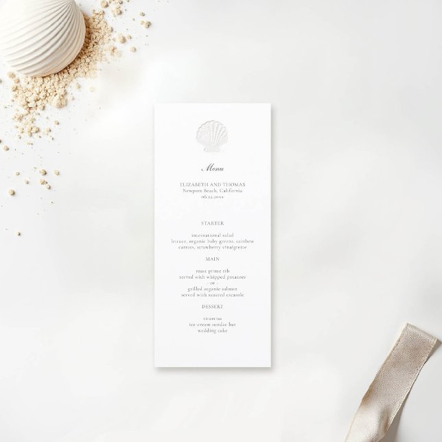 Kustsjöfartens Snäcka Pure Classic Formal Bröllop Meny (nautical wedding menu coastal modern classic formal traditional elegant shell)