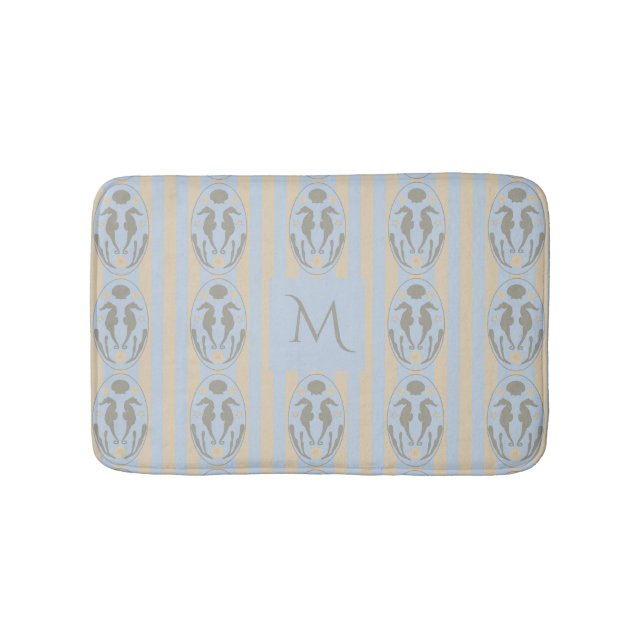 Kustsjöhäst Cameo Blå Kräm Rand Monogram Badrumsmatta (Framsidan)