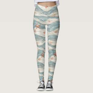 Kustsjöstjärna på Aqua Sandvågor Mönster (7) Leggings