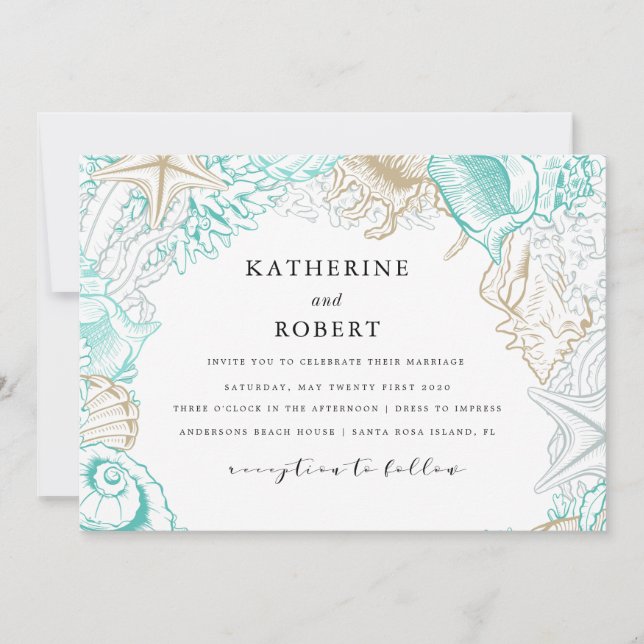 kustsköldpaddor i guld Bröllop Inbjudningar (Framsida)