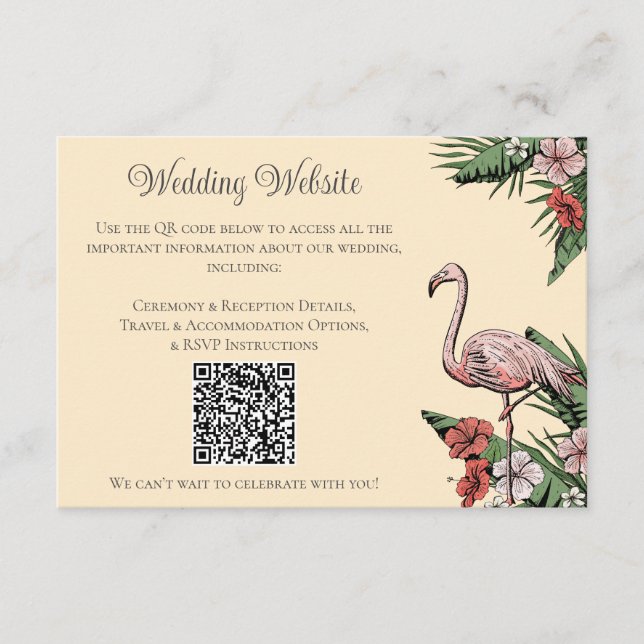 Kustsmör Gult Flamingo Bröllops QR-kort Tilläggskort (Framsida)