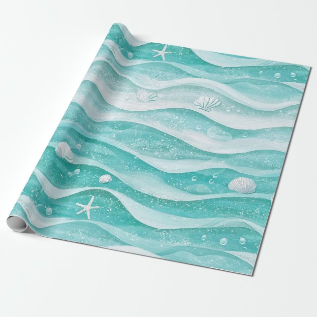 Kustsnäckor Havsvåg Mönster Presentpapper (Utrullad)