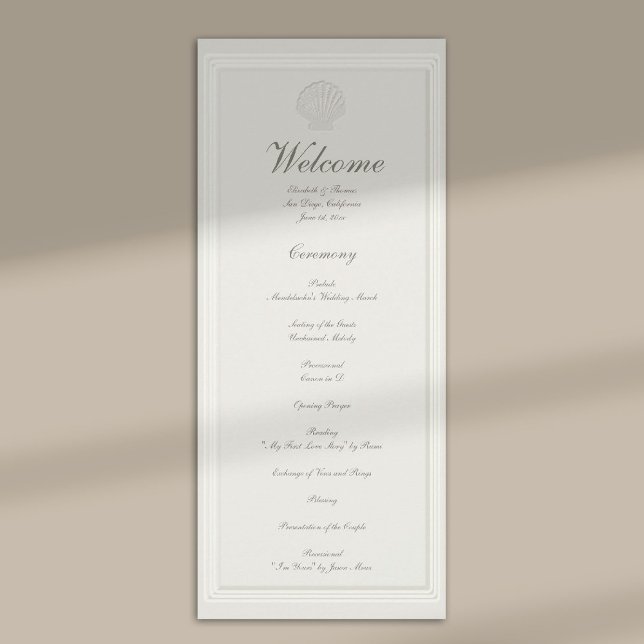 Kustsnäckor Marin Formell Bröllopsprogram (modern classic wedding program coastal nautical shell ecru script formal traditional elegant)