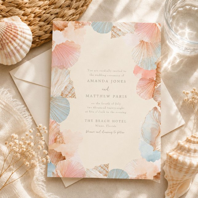 Kustsnigelskal Bröllopsinbjudan Inbjudningar (Coastal Seashell Wedding Invitation)