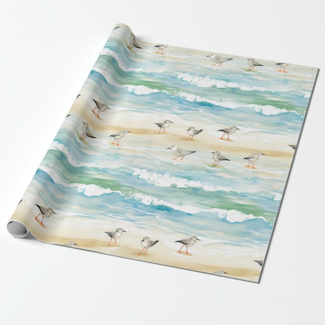 Kustsnipes strandlinjemönster (5) presentpapper (Utrullad)