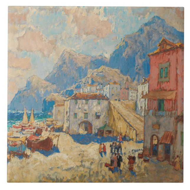 Kuststaden i Spanien (Vintage Spanska landskapet) Kakelplatta (Framsidan)