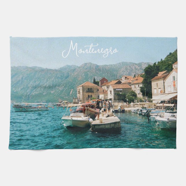 Kuststaden Perast, Montenegro Kökshandduk (Horisontell)