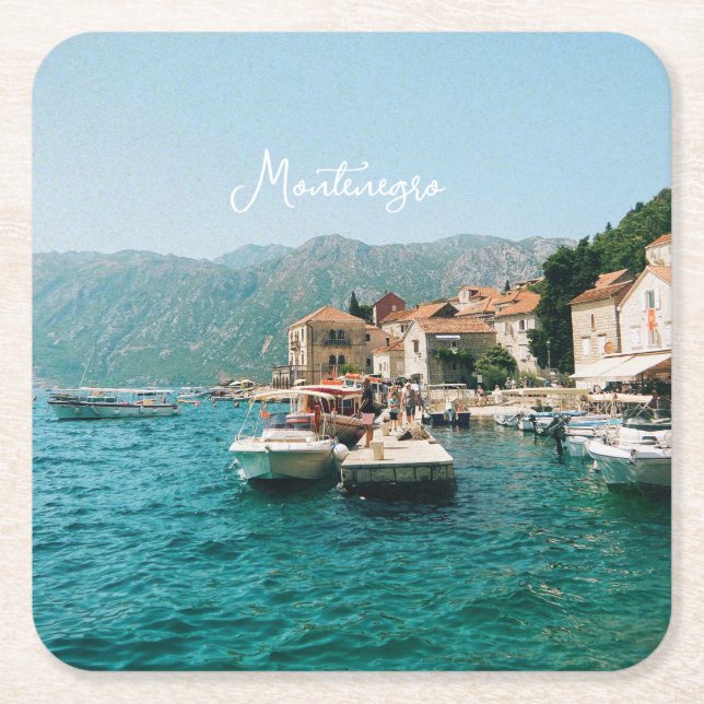 Kuststaden Perast, Montenegro Underlägg Papper Kvadrat (Framsidan)