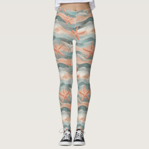 Kuststjärna på Aqua Sandvågor Mönster (3) Leggings