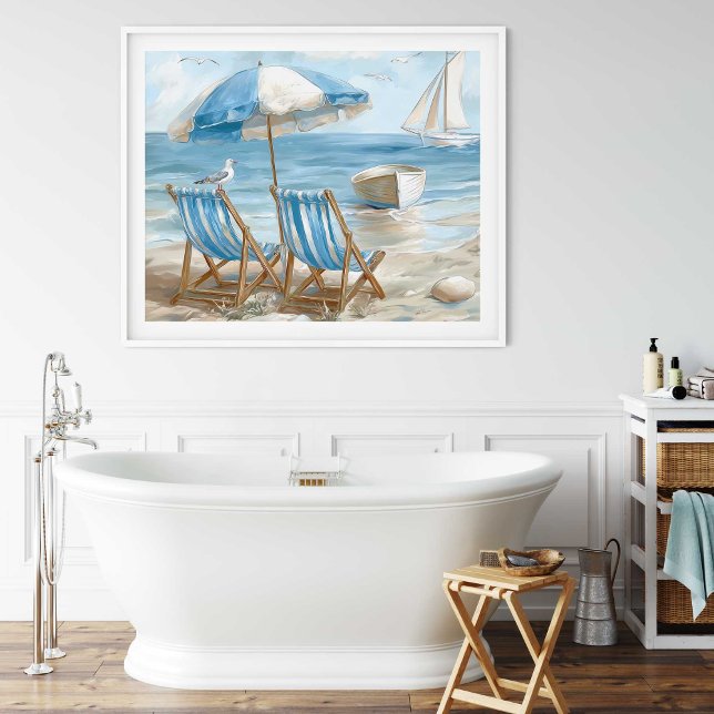 Kuststolar Kustväggskunst | Affisch (Coastal Beach Chairs Coastal Wall Art | Poster by TinkPrints. )