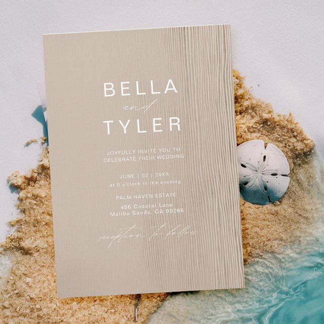 Kuststrä Elva buken Modern Bröllop Inbjudningar (coastal wedding invitation ocean sea beach driftwood ecru white organic natural modern romantic)