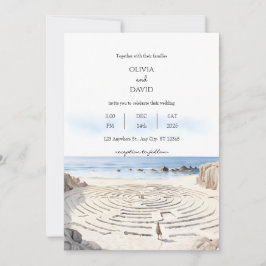 Kuststrandbottenlabyrint vid Bröllop vid havet Inbjudningar
