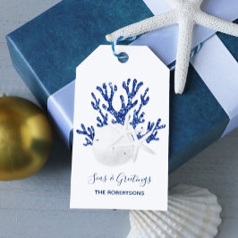 Kuststranden - Julflottan Blue Glitter Presentetikett