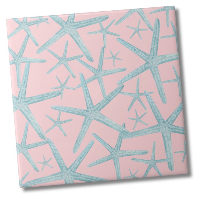 Kuststranden Mönster Kakelplatta (Blush Pink Teal Nautical Starfish Beach Pattern Ceramic Tile)