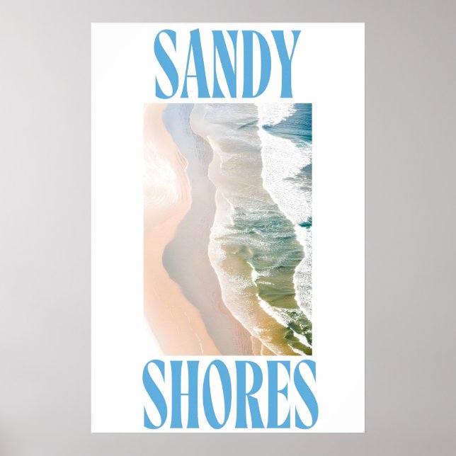 Kuststrandsutskrift Sandiga stränder Flygfotografi Poster (Framsidan)