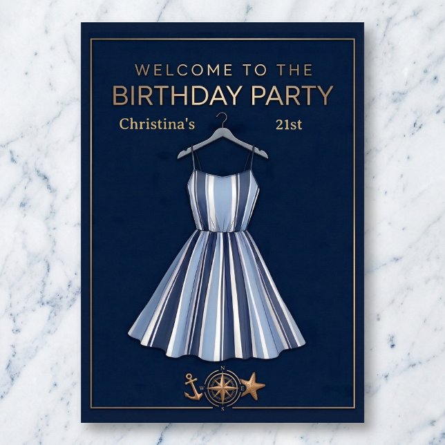 Kuststripor Celebration Födelsedagsaffisch Poster (Seaside elegance for your party.)